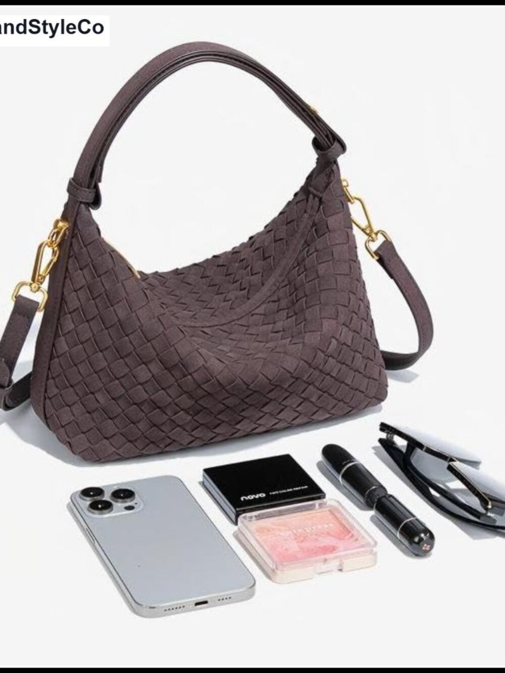Woven Suede Hobo Purse for Women, Faux Suede Shoulder Bag, Crossbody Bag with 2 - Picture 3 of 6